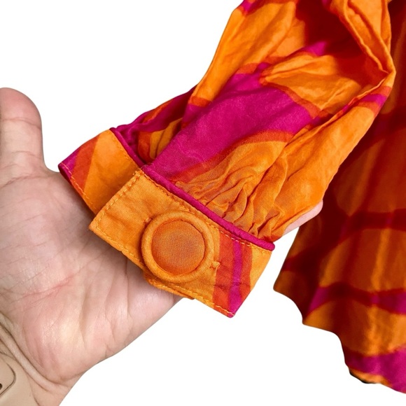 H&M x Marimekko Tribute Blouse US4 Orange Pink Abstract Cotton Silk Rare - Picture 7 of 14